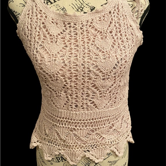 Rose Colored Crochet Cardigan with Camisole - Picture 3 of 7